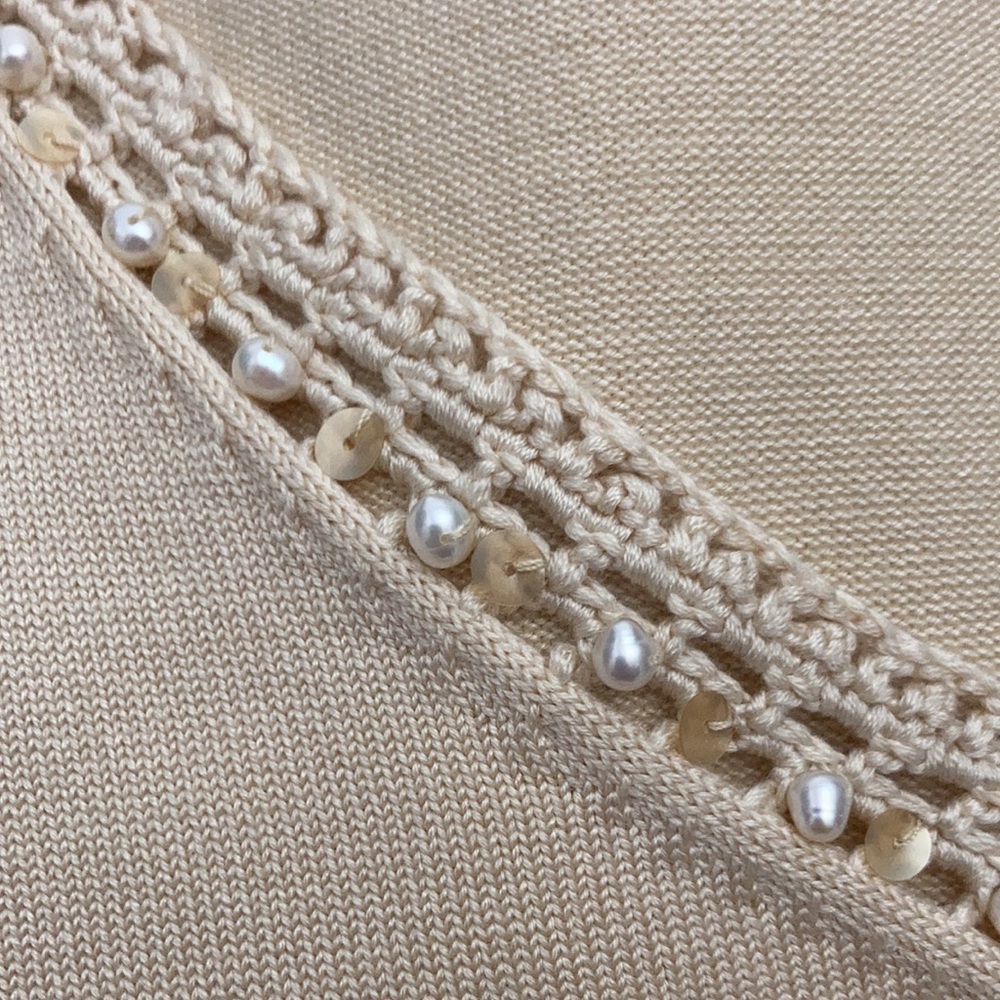 EUC Lauren Ralph Lauren Beige Sleeveless Blouse with Sequins & Bead Detail XL - Picture 7 of 10